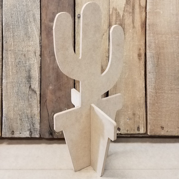 Free Standing Cactus With Limbs Flower Pot, Unfinished Wood Cutout