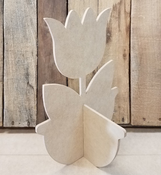 Single Tulip Free Standing Flower Pot, Unfinished Wood Cutout