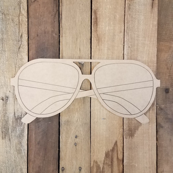 Aviator Style Beach Sunglasses, Wood Cutout, Shape Paint by Line