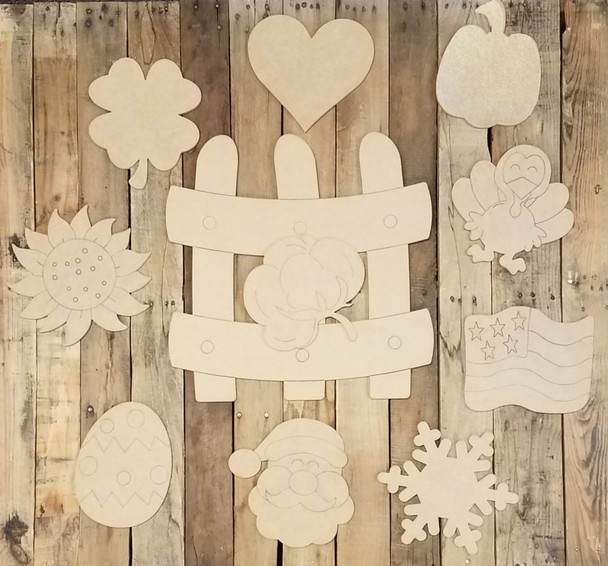 Picket Fence Seasonal Kit, Unfinished Wood Shape, Paint by Line Set