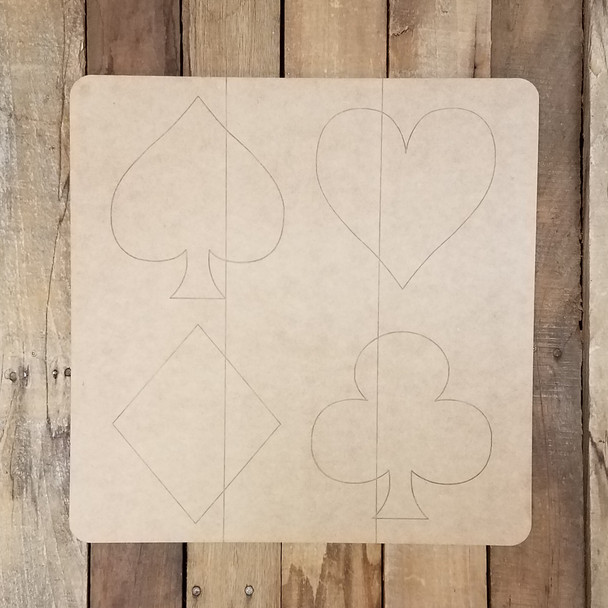 Playing Card Suits Sign, Wooden Paintable, Paint by Line