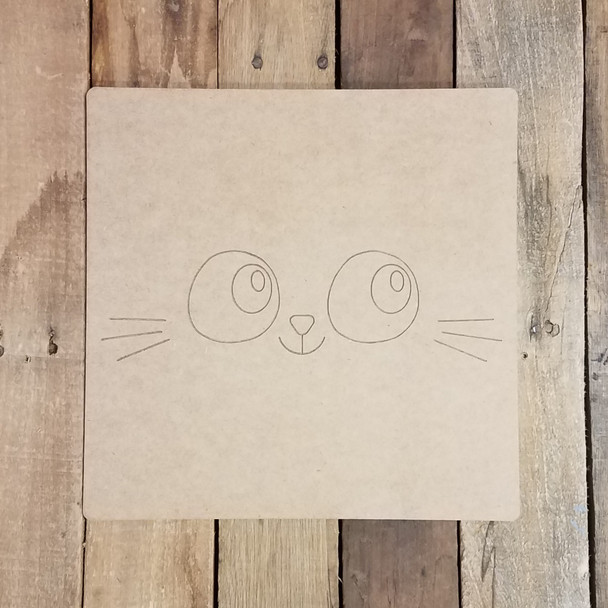 Cute Kitty Face Square, Unfinished Craft, Paint by Line