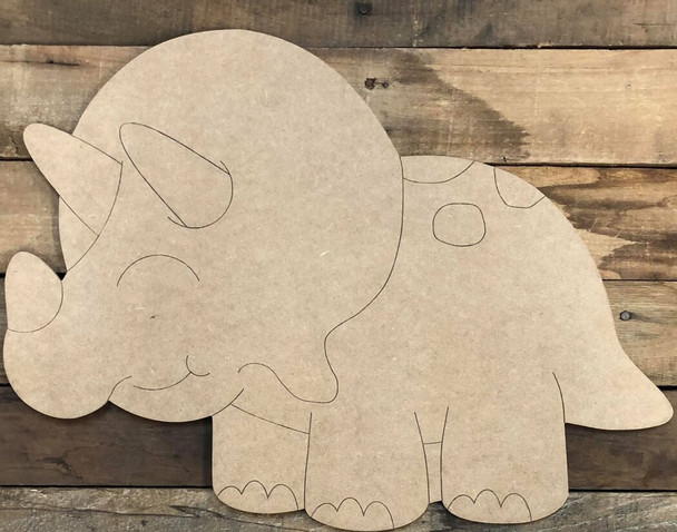 Triceratops Dinosaur Cutout, Unfinished Wall Decor Paint by Line