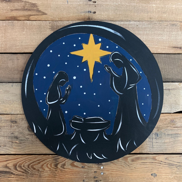 Nativity Scene Decorative Circle, Wooden Shape, Paint by Line WS