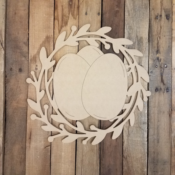 Easter Wreath with Eggs Wood Cutout, Shape, Paint by Line WS