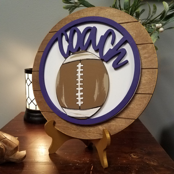 Football Coach Stackable Circle Easel Kit, Engraved DIY Craft Decor Set WS