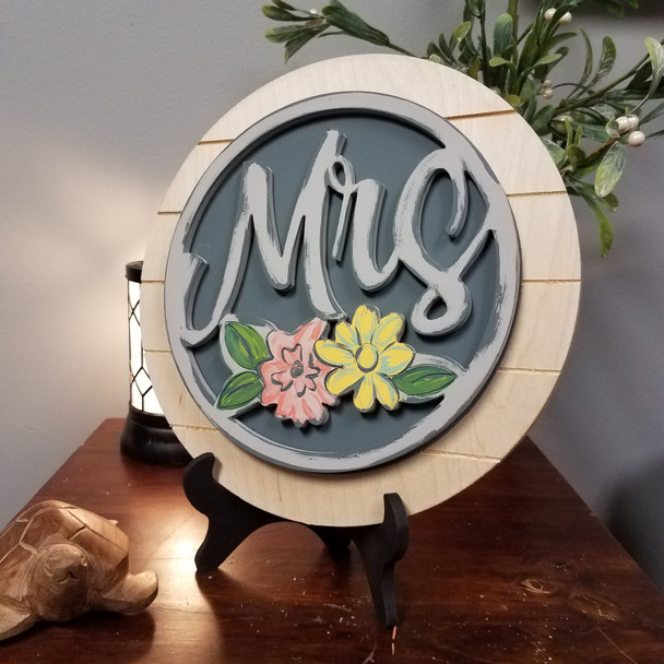 Mrs Stackable Marriage Circle Easel Kit, Engraved DIY Craft Decor Set WS