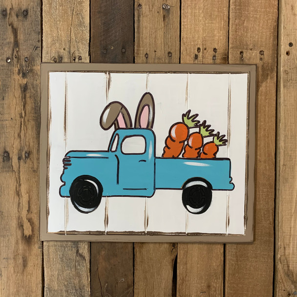 Antique Easter Bunny Truck on Beaded Board, Unfinished Wood Shape WS