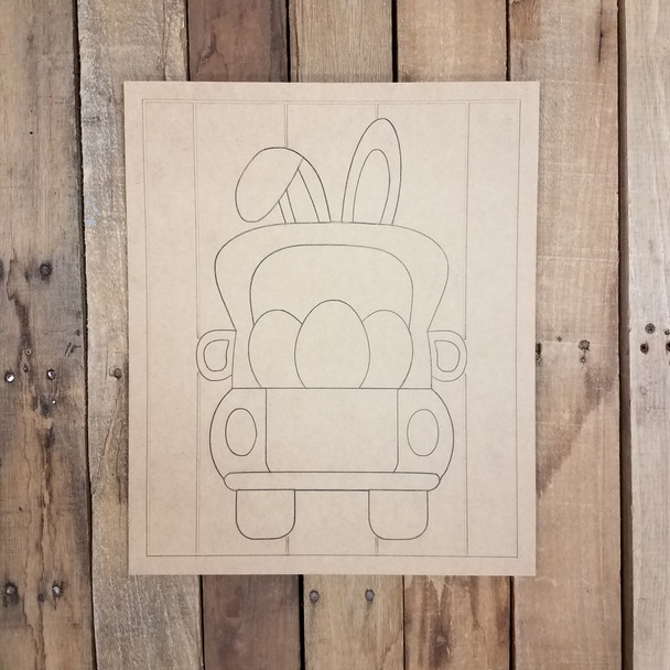 Easter Egg Bunny Truck on Beaded Board, Unfinished Wood Shape WS
