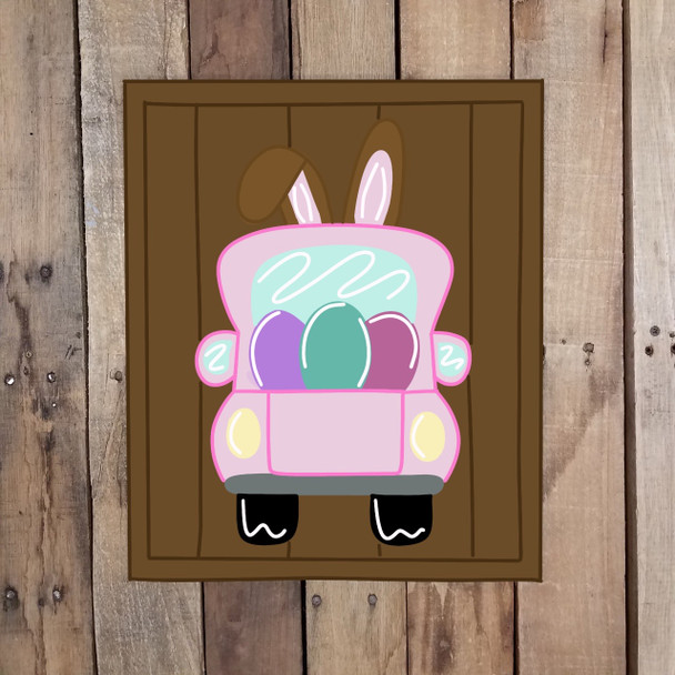 Easter Egg Bunny Truck on Beaded Board, Unfinished Wood Shape WS