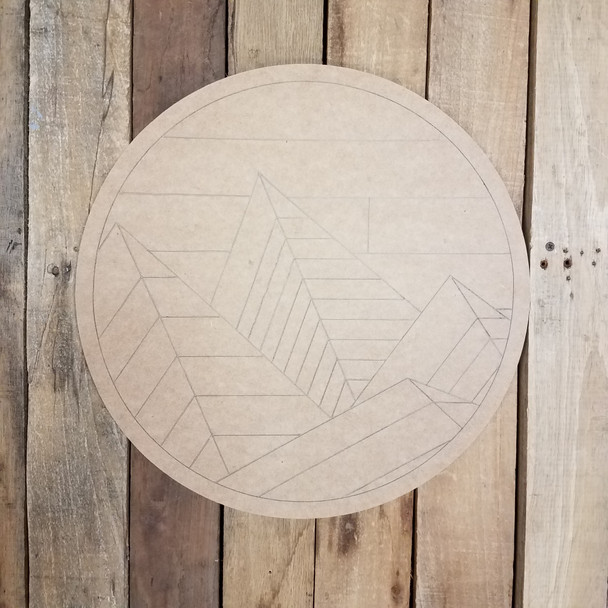 Abstract Mountain Range Geometric Art Circle, Boho Style Unfinished Wood Shape, Paint by Line WS