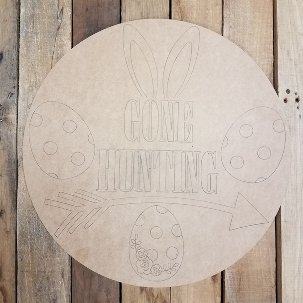 Gone Hunting Easter Egg Circle, Unfinished Wood Shape, Paint by Line WS