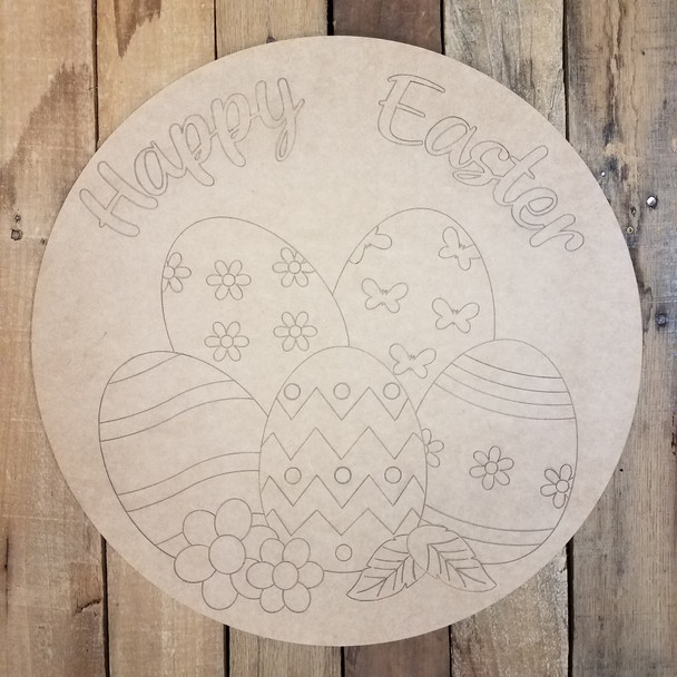 Happy Easter Eggs Circle,  Wood Cutout, Shape, Paint by Line WS