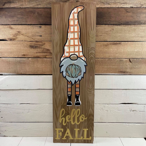 Hello Fall Tall Gnome Sign, Wooden Shape, Paint by Line WS