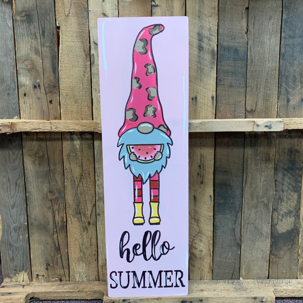 Hello Summer Tall Gnome Sign, Wooden Shape, Paint by Line WS