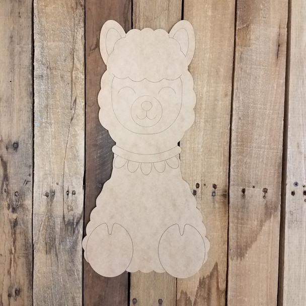 Cute Llama Shape, Unfinished Wood Cutout, Paint by Line WS