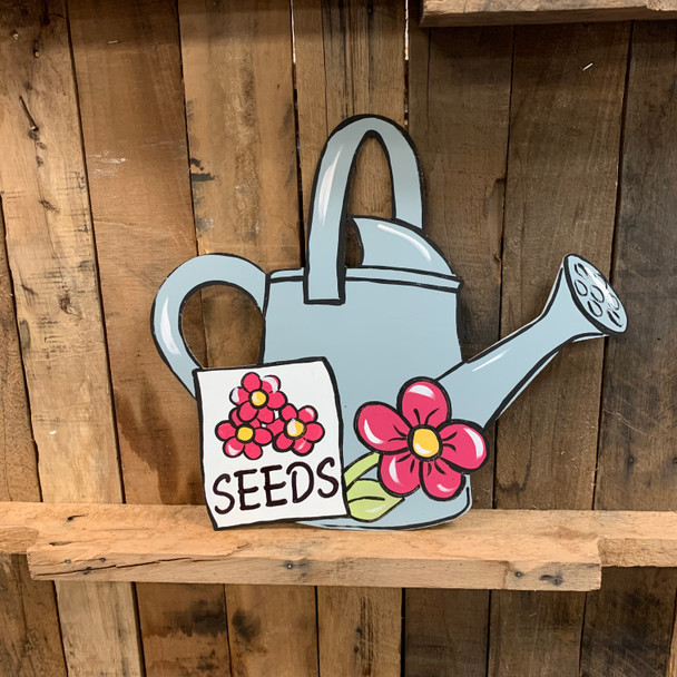 Spring Watering Can with Seeds Wood Shape, Paint by Line WS