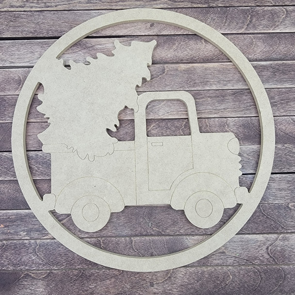 Retro Truck With Tree Circle, Engraved DIY Craft Shape WS