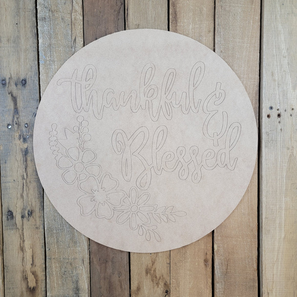 Thankful & Blessed Circle, Wood Cutout, Shape, Paint by Line