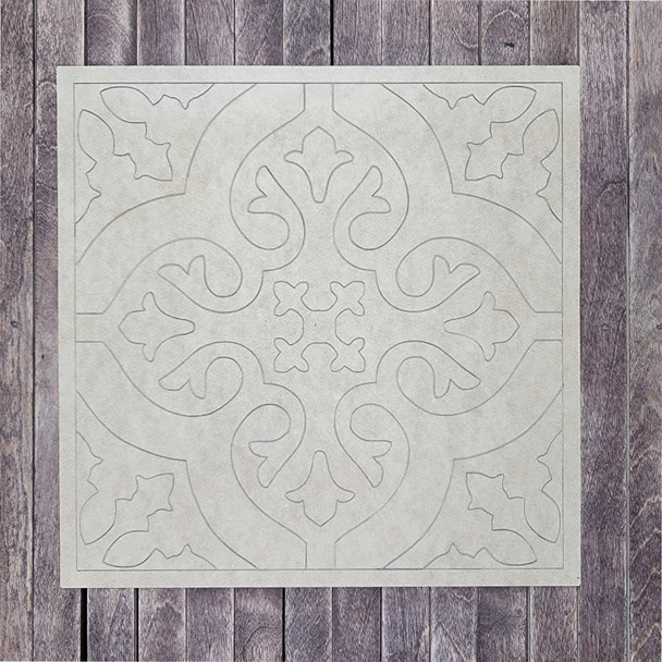 Elegant Spanish Tile Boho Art Square Shape, Paint by Line, Wood Craft Design