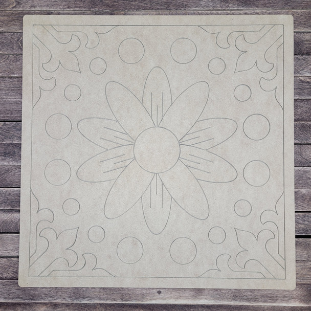 Spanish Flower Design Square Boho Style, Paint by Line, Wood Craft