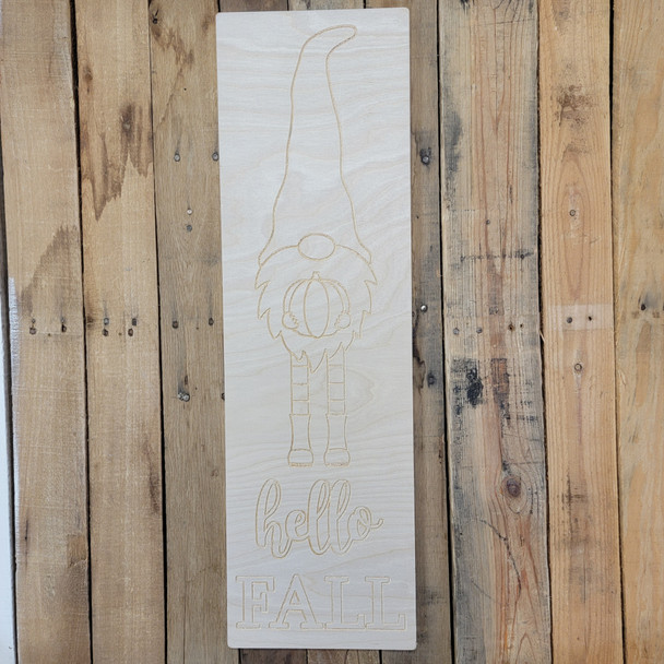 Hello Fall Tall Gnome Sign, Paint by Line, Unfinished Large Pine Yard Display Art, Photo Prop