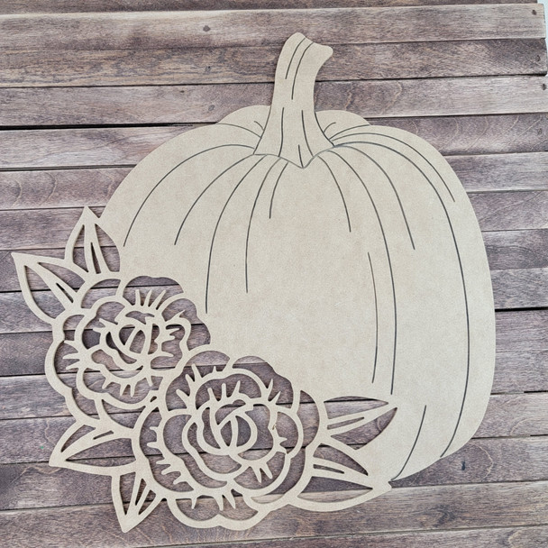 Pumpkin With Flowers Cutout, Paint by Line ,Wood Craft Shape WS