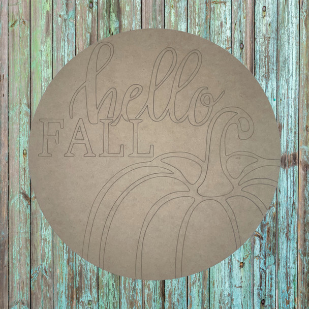 Hello Fall Circle, Unfinished Wood Cutout, Paint by Line, WS