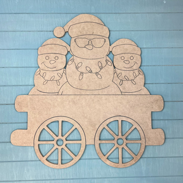 Train Cart - Snowman Cargo, Unfinished MDF Craft Shape