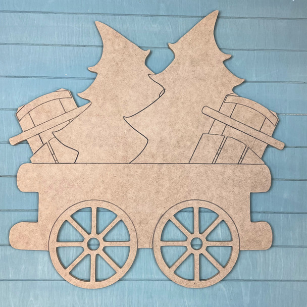 Train Cart - Trees & Sleighs Cargo, Unfinished MDF Craft Shape