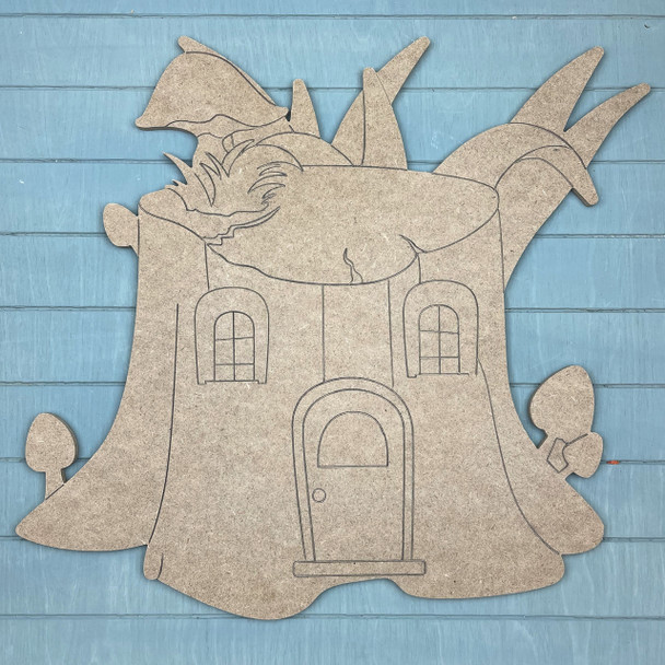 Fairy Tree Stump House Paint by Line, Unfinished MDF Craft Shape WS