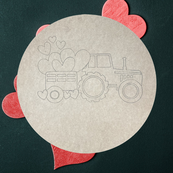The Love Tractor Paint by Line Round, Unfinished Craft, DIY Art, WS