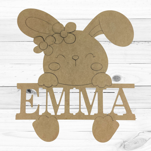 Easter Bunny with Name Sign, Unfinished Craft Shape