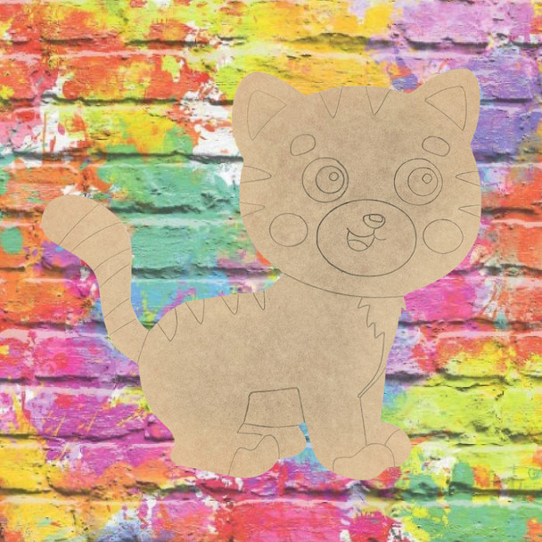 Tiger Striped Cat Kids  Shape, Kids Craft Shape Line, Unfinished Craft Shape