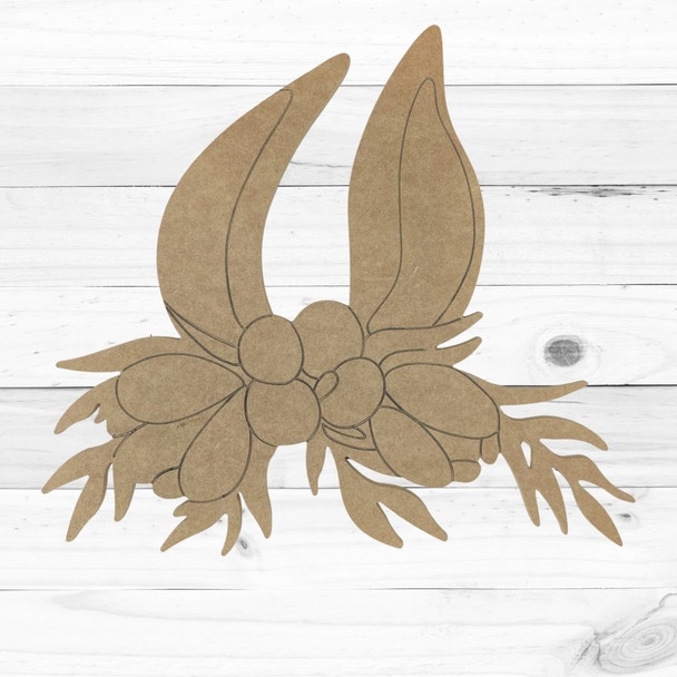 Bunny Ears with Floral Centerpiece Cutout, Unfinished Craft Shape