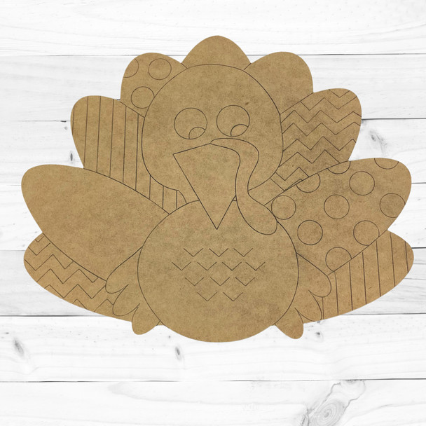 Fall Turkey with Patterned Feathers, Unfinished Craft Shape