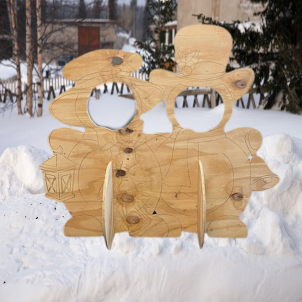 Mr. and Mrs. Snow People Photo Prop, Unfinished Yard Art 1/2'' Pine Plywood,  Outdoor Pine Shape