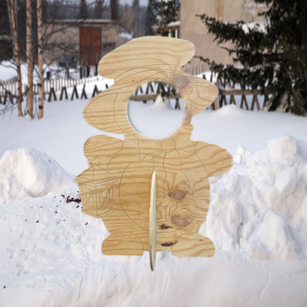 Snow woman with Lantern Photo-prop, Unfinished Yard Art 1/2'' Pine Plywood,  Outdoor Pine Shape