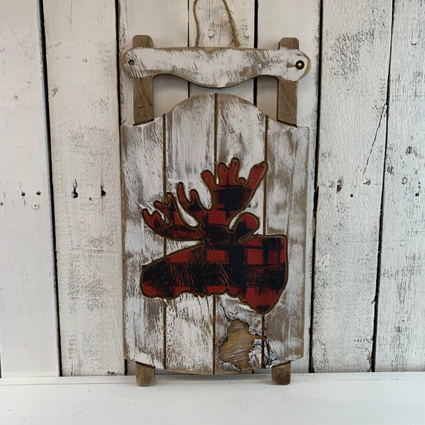 Christmas Sled with Moose Head Unfinished Shape, Paint by Line PINE WS