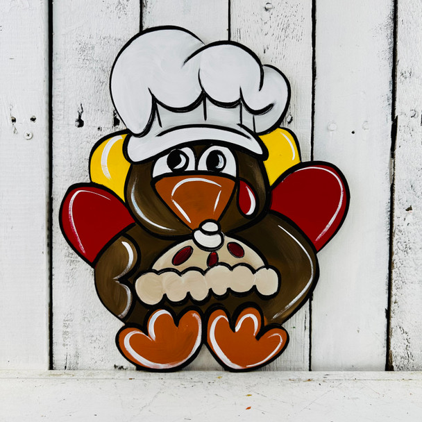 Turkey with Pie, Thanksgiving Shape Unfinished Wood Cutout, Paint by Line