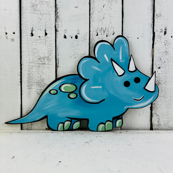 Baby Triceratops Dinosaur Cutout, Unfinished Wall Decor, Unfinished Wooden Craft, Paint by Line, WS