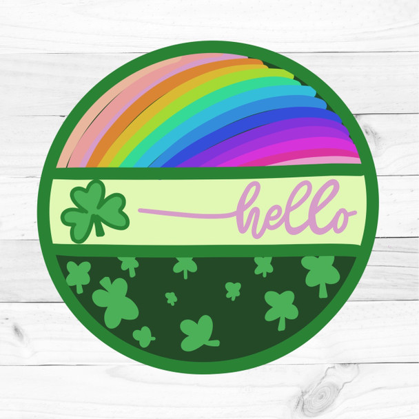 Shamrock "Hello" Door Hanger, St. Patrick's Day Shapes, Unfinished Wood Cutout, Paint by Line
