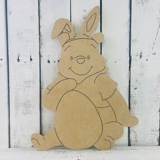 Easter Honey Bear with Rabbit Ears, Easter Shape Unfinished Wood Cutout, Paint by Line