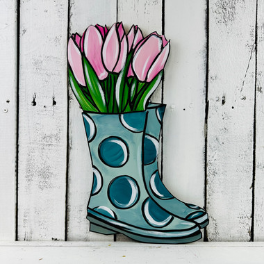 Polka Dot Rain boots with tulips, MDF Wooden Craft, Unfinished Craft ...