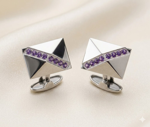 Sarome Metal with Purple Crystal Cufflinks