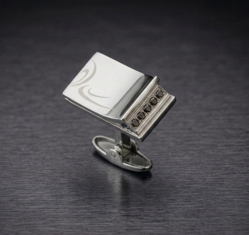 Sarome Nightrider Metal & black Crystal Cufflinks