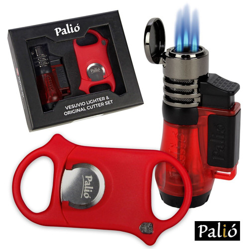 Palio Triple Jet Lighter & Cutter Gift Set - Red