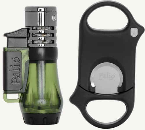 Palio Triple Jet Lighter & Cutter Gift Set - Green & Black