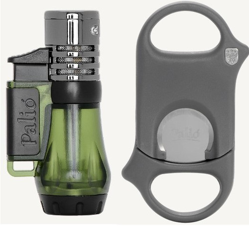 Palio Triple Jet Lighter & Cutter Gift Set - Green & Grey