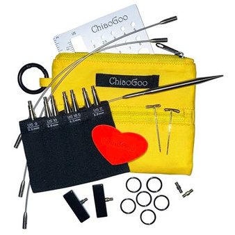 ChiaoGoo Tools Twist Yellow Shorties 3" Tips Interchangeable Circular Knitting Needles Large Set (4 Pairs)